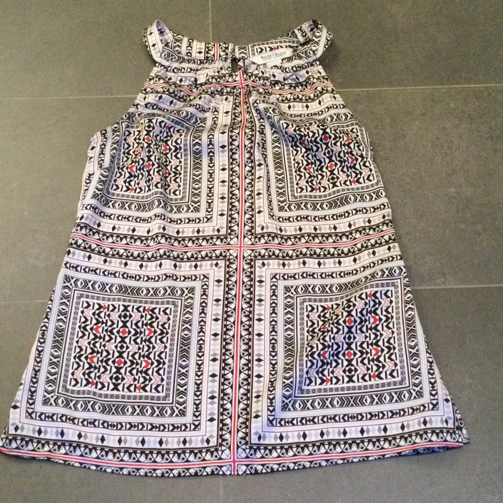 WHBM black, white, red patterned sleeveless top, XXS